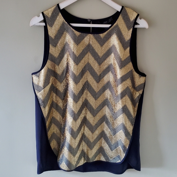 NWOT J. Crew 10 Modern Contemporary Glam Metallic Chevron Wool Sleeveless Top - Picture 3 of 13